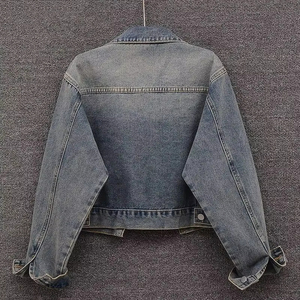 Women's <b>Denim</b> <b>Coat</b> 2026 Autumn Winter New Vintage Lapel Beaded Pocket Jeans Jacket Casual Cotton Outerwear Fashion Tops Washed - Product Image 2