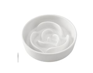 Small White Rose Ceramic <b>Slow</b> Food Bowl Dog Bowl - Product Image 2