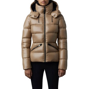 Women's Gold Quilted Puffer <b>Jacket</b> Detachable Hood Zip Up Thick Winter Coat - Product Image 1