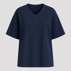 100% Cotton Custom Women's V-Neck Drop Shoulder Regular Fit Short Sleeve Casual Breathable T-Shirt - Product Image 1
