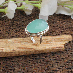 Anillo de Calcedonia Aqua Natural, Plata de Ley 925, Corte Cojín, Gema Azul, Joyería Hecha a Mano para Mujer, Regalo, Venta al por Mayor - Product Image 3