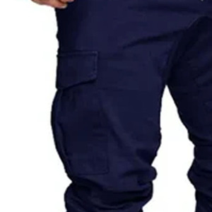 <b>Men's</b> Navy Blue Cargo Sweatpants Elastic Waist Drawstring Multiple Pockets Casual Style Midweight Polyester Autumn Wear - Product Image 3