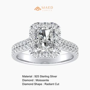 <b>Silver</b> <b>Emerald</b> Halo Moissanite <b>Ring</b> Gold Plated Prong Elegant Womens Engagement Jewelry Luxury Fashion <b>Ring</b> NYC Style Gift - Product Image 6