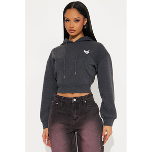 Sudadera con capucha corta personalizada con efecto acid wash para mujer, ajuste slim, estilo casual urbano, proveedor mayorista - Product Image 1