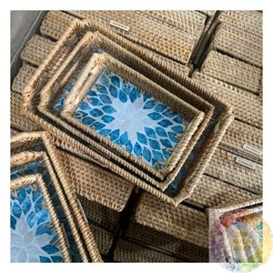 ถาดหวายทำมือฝังมุก งานฝีมือสุดหรู ตะกร้าสานสำหรับตกแต่งบ้าน รีสอร์ท โรงแรม และร้านขายของขวัญ - Product Image 5