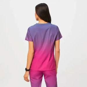 Conjunto de Uniformes Médicos con Degradado Ombre de Moda para Mujer, Top con Cuello en V, Pantalones Jogger, Uniforme de Enfermera, Ropa de Trabajo Elástica para Hospital, Traje Dental - Product Image 4