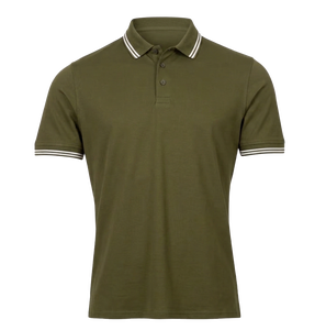 Polo à manches courtes pour homme en coton piqué vert olive, décontracté, couleur unie, anti-plis, avec boutons - Product Image 1