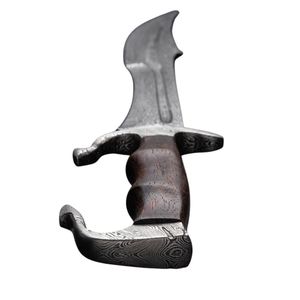 Cuchillo de combate de hoja fija de acero de Damasco con mango de madera, diseño de punta clip, hoja recta DIY, grosor de 7/8, longitud de hoja de 12 pulgadas, OEM - Product Image 2