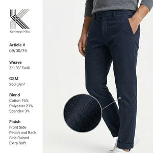 Pantalones de Sarga Elástica para Hombre, Mezcla de Algodón, 260 GSM, Frente Acolchado, Parte Trasera Elevada, Acabado Suave, Azul Marino, Pantalones Casuales, Fabricante OEM - Product Image 1