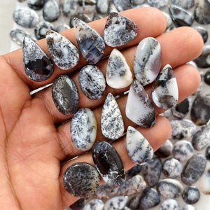 Lot de pierres précieuses en agate dendritique naturelle, motif arbre, cabochons 14x11x3 21x15x3mm - Poids moyen 8 carats - Product Image 1