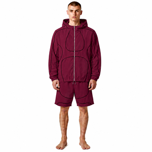 Custom Logo Shorts Piping <b>Zip</b> <b>Hooded</b> Jackets Tracksuit Reflective Nylon Unisex Heavyweight Windproof Spring 2 Piece Set - Product Image 6