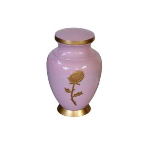 Venta caliente Urnas de metal de latón Esmalte Rosa urna de cremación Premium Tinta funeraria Esmalte Urna de cremación con Flor de Oro - Product Image 6
