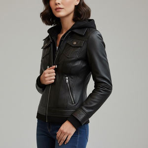 Veste en cuir d'hiver pour femmes, texture lisse, vêtement décontracté à la mode - Product Image 6