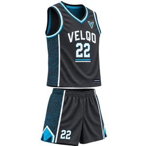 Conjunto de Uniforme de Baloncesto Personalizado para Hombre, Negro y Cian, Jersey sin Mangas con Cuello en V, Pantalones Cortos con Paneles Laterales Impresos, Nombre y Número del Equipo, Kit al por Mayor - Product Image 1