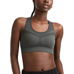 Breathable Lightweight Grey Mesh Panel Sports Bra Seamless High Support Shockproof <b>Running</b> Wirefree <b>Padded</b> Front Four-Way - Product Image 1