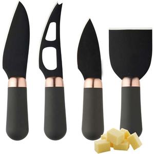 Trancheuse à fromage à manche poli royal noir mat Ensemble de vaisselle en acier inoxydable avec lame noire - Product Image 1