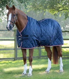 Manta para Caballo Azul Marino, Lona Oxford 600D, Forro Polar Impermeable, Cuello Estándar, Solapa Grande para la Cola, Accesorios de Latón, Uso en Exteriores - Product Image 1