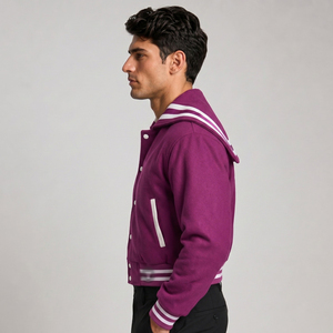 Chaqueta Varsity Gris para Hombre, con Capucha, Cierre de Botones, Estilo Casual para Otoño, Corte Regular, Color Sólido, Material de Felpa - Product Image 6