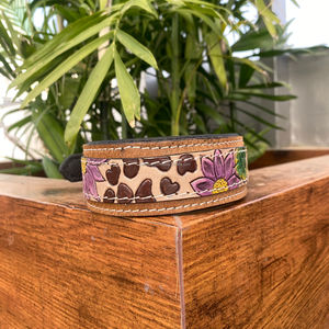 New Adjustable Comfortable Soft Hand Tooled Leather <b>Padded</b> Dog Collar High Quality Genuine Cow Leather Pet Collar for Small Dogs - Product Image 3