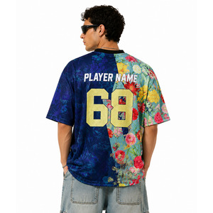 Maillot de football américain sublimé floral premium, coupe oversize, léger, avec logo personnalisé, unisexe, décontracté, en maille, streetwear d'été, vente en gros - Product Image 2
