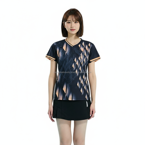 Uniforme de Bádminton para Mujer, Estampado, Cuello en V, Manga Corta, Transpirable, Personalizado, OEM, Venta al Por Mayor - Product Image 1