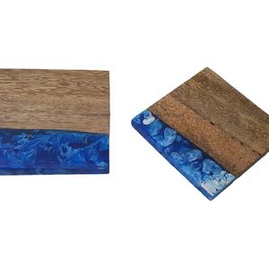 Meilleur sous-verre rond moderne fait à la main en bois motif diamant meilleur sous-verre en résine | Ensemble de 4 pour le bureau et la maison - Product Image 1