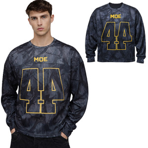 Maillot de football américain en maille sublimée camouflage foncé, manches longues, personnalisable avec nom et numéro, coupe oversize, en polyester, fabrication en gros - Product Image 1