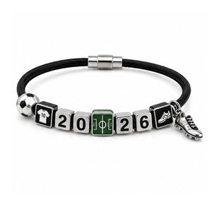 Bracelets de football personnalisés avec perles numérotées gravées, bracelet en cuir tressé pour souvenirs sportifs - Product Image 5
