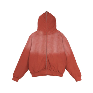 Sudadera con capucha y cremallera completa para hombre, estilo lavado ácido descolorido por el sol, a la moda 2026 - Product Image 1