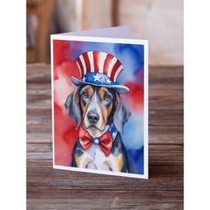 American English Coonhound Patriotic Note Cards Pack 8 Whimsical A7 Tamaño 5x7 Tarjetas de felicitación en blanco con sobres - Product Image 2