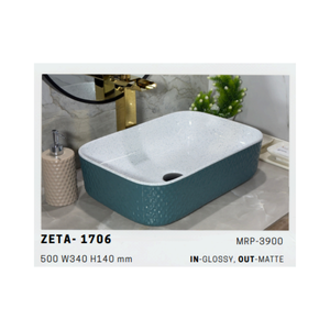 อ่างล้างหน้าทรงสี่เหลี่ยม ZETA 1706 ขนาด 500x340x140 มม. ด้านในเคลือบเงา ด้านนอกเคลือบด้าน ดีไซน์ร่วมสมัย เรียบง่าย - Product Image 2
