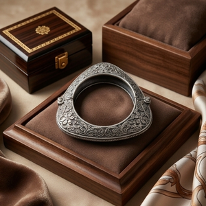 DIVYORO กำไลข้อมือชุบเงินทิเบตทรงสามเหลี่ยมลายดอกไม้สำหรับผู้หญิงสไตล์วินเทจ-KADA - Product Image 2