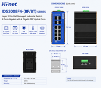 Switch PoE Industrial Gigabit de 8 Puertos RJ45 de 1 Gbps, Gestado de Capa 3, Montaje en Riel DIN, 4 Puertos SFP Uplink Gigabit con SNMP y QoS