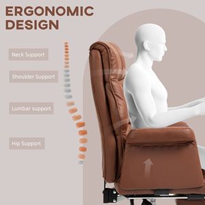 Sedia da Ufficio Direzionale in Pelle PU con Poggiapiedi, Ergonomica Reclinabile, Altezza Regolabile, Massaggiante, Certificata BIFMA, Marrone - Product Image 4