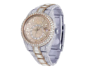 BOJ R.O.L.E.X.048 Montre pour homme en acier plaqué or rose, entièrement sertie de moissanite, de luxe, à quartz analogique, 41 mm, 3 ATM, résistante à l'eau, style HipHop - Product Image 1