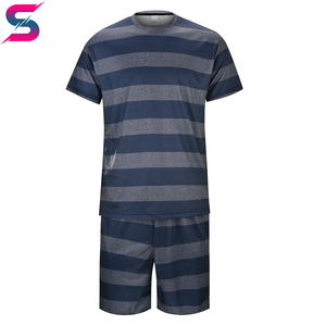 Conjunto de Camiseta y Pantalones Cortos de Verano para Hombre, Diseño a Rayas, Cuello Redondo, Tejido de Algodón y Elastano, Transpirable, Estilo Casual, Venta al Por Mayor, OEM, ODM - Product Image 3