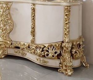 Royal Luxury Solid Teak Wood <b>Console</b> <b>Table</b> Victorian <b>Gold</b> Carved Sideboard Cabinet Grand Oval Mirror Living Room Buffet Set - Product Image 3