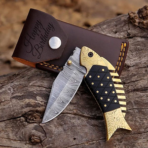 Cuchillo Plegable Damasco Hecho a Mano con Mango de Hueso, Tamaño Personalizable, 3 Años de Garantía - Especial para Caza y Senderismo al Aire Libre - Product Image 5