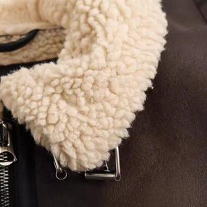 Brown Women's Genuine <b>Leather</b> Shearling Bomber Jacket With Fur Trim Zipper Closure Winter <b>Short</b> Coat Full Sleeve Windproof - Product Image 4