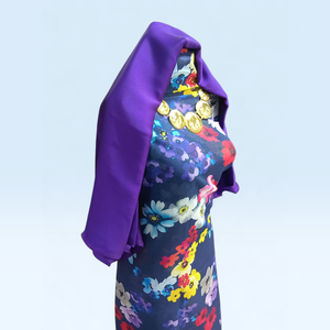 Ensemble Garbasaar bleu marine allemand suisse avec imprimé floral multicolore, châle violet et dentelle marine - Product Image 2