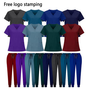 Haut de blouse médicale bleu marine à col en V pour femme avec poches, mélange coton et polyester, uniforme d'hôpital - Product Image 6