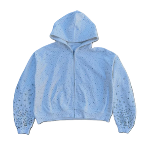 Sudadera con Capucha y Cremallera Azul Claro con Pedrería, Unisex, Oversize, Casual, de Forro Polar, 100% Algodón, Invierno, Ecológica, Transpirable - Product Image 3