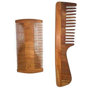 Peigne en bois de Neem avec dents fines et grossières de double taille pour le massage des cheveux et du cuir chevelu - Product Image 3