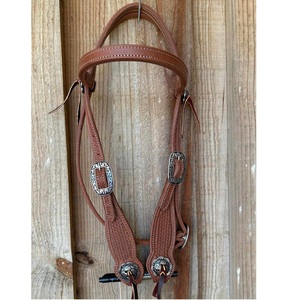 Cabezada de cuero occidental de alta calidad para caballo, con banda recta, en color marrón tostado. - Product Image 5