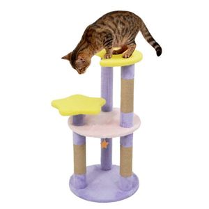 Albero per Gatti Viola da 29 Pollici con 4 Livelli, Tiragraffi in Juta e Dispositivo Anti-Ribaltamento per Gattini e Gatti Adulti - Design Luna e Stella - Product Image 1