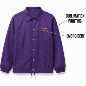 Vestes de coach en gros sous marque privée, coupe-vent personnalisé avec logo, boutons-pression et ourlet à cordon de serrage - Product Image 3
