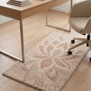 Tapis d'intérieur en laine tissé à la main, couleur unie crème beige, motif fleur de lotus, antidérapant, à poils moyens, texture minimaliste, décoration moderne pour la maison - Product Image 3