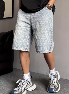 Shorts Jacquard Tendance Américains Confortables à Jambes Droites 100% Coton Longueur Genou Lavés Style Urbain à Jambes Larges - Product Image 6