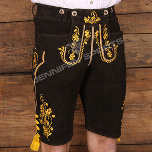 Shorts en cuir suédé marron vintage pour homme, style Lederhosen, tenue traditionnelle bavaroise pour l'Oktoberfest, brodés - Product Image 2