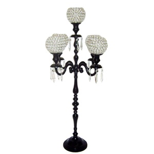 Candélabre votif en cristal décoration d'événement de mariage métal noir enduit de poudre nouveau Design bougeoir fait main - Product Image 1